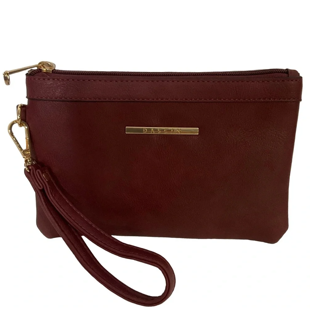Dasein Burgundy Faux Leather Wristlet Clutch, Gold-Tone Hardware & Wrist Strap